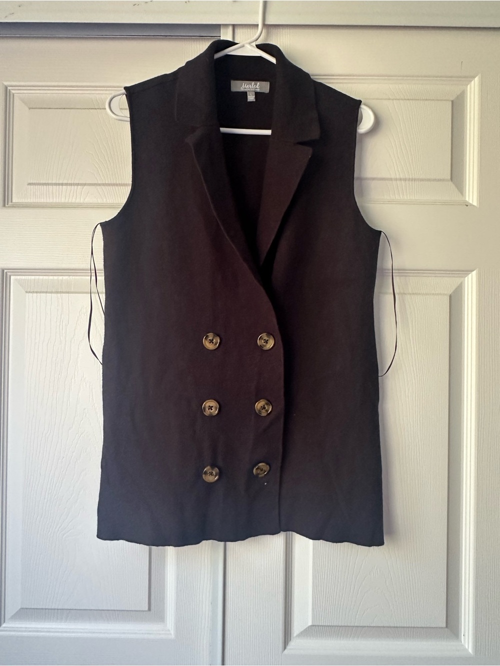 Marled Black Double-Breasted Sleeveless Vest